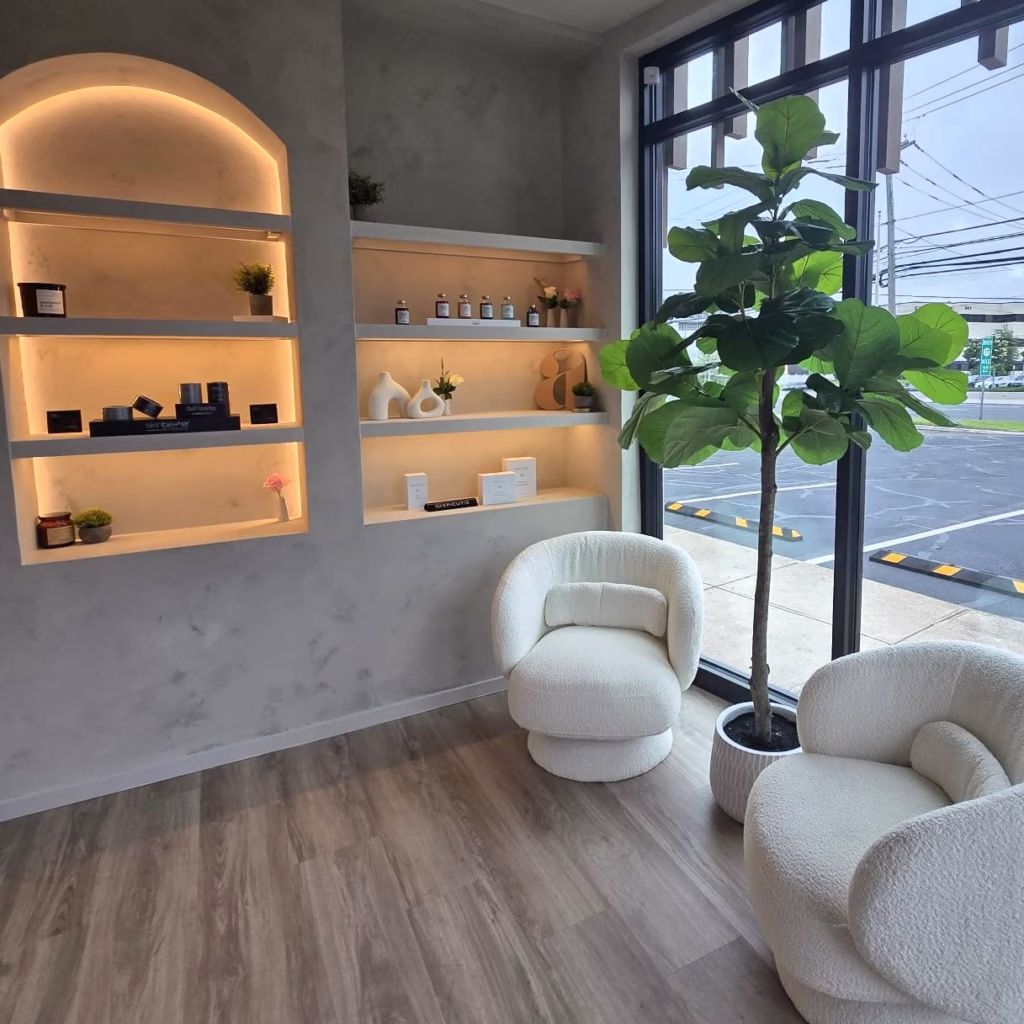 Luxurious, comfortable reception area at Atrium Medspa.