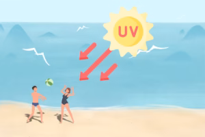 People playing on the beach under the sun's ultraviolet rays.