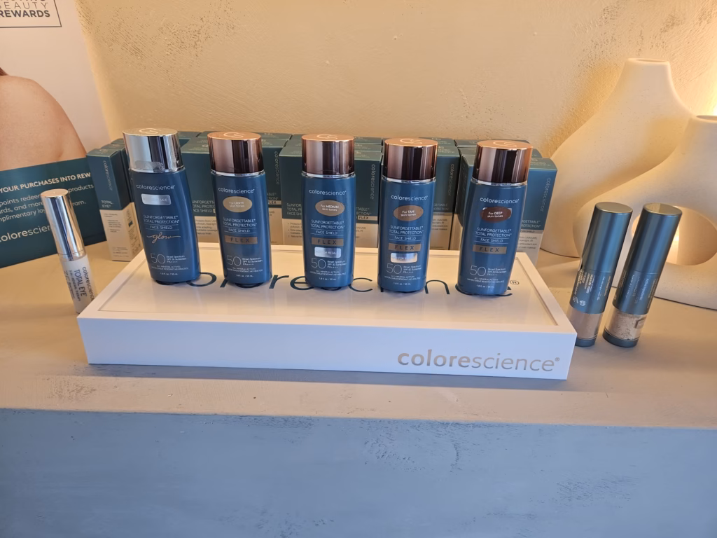 Colorescience Skincare in Upper Saddle River, NJ 1 The Colorescience retail display at Atrium Medspa.