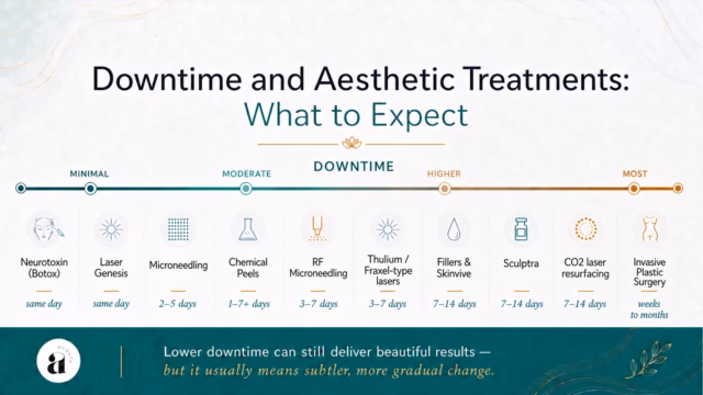 Big Results, Minimal Downtime? Here’s the Tradeoff. 1 Estimated downtime of various aesthetic procedures.